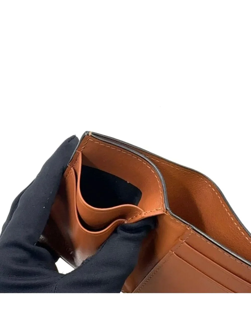 Loewe Anagram Trifold Wallet Compact Leather Brown Silver